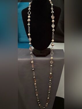 Premier Design Elegant Pearl and Crystal Long Necklace - Gray and Champagne